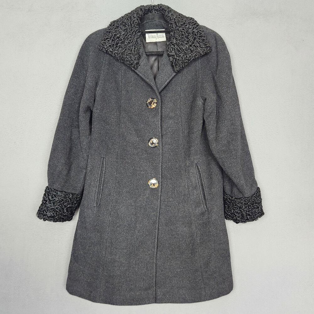 Vintage Neiman Marcus Coat Womens 4 Black Cashmere Wool Fur Trim Made USA 80s
